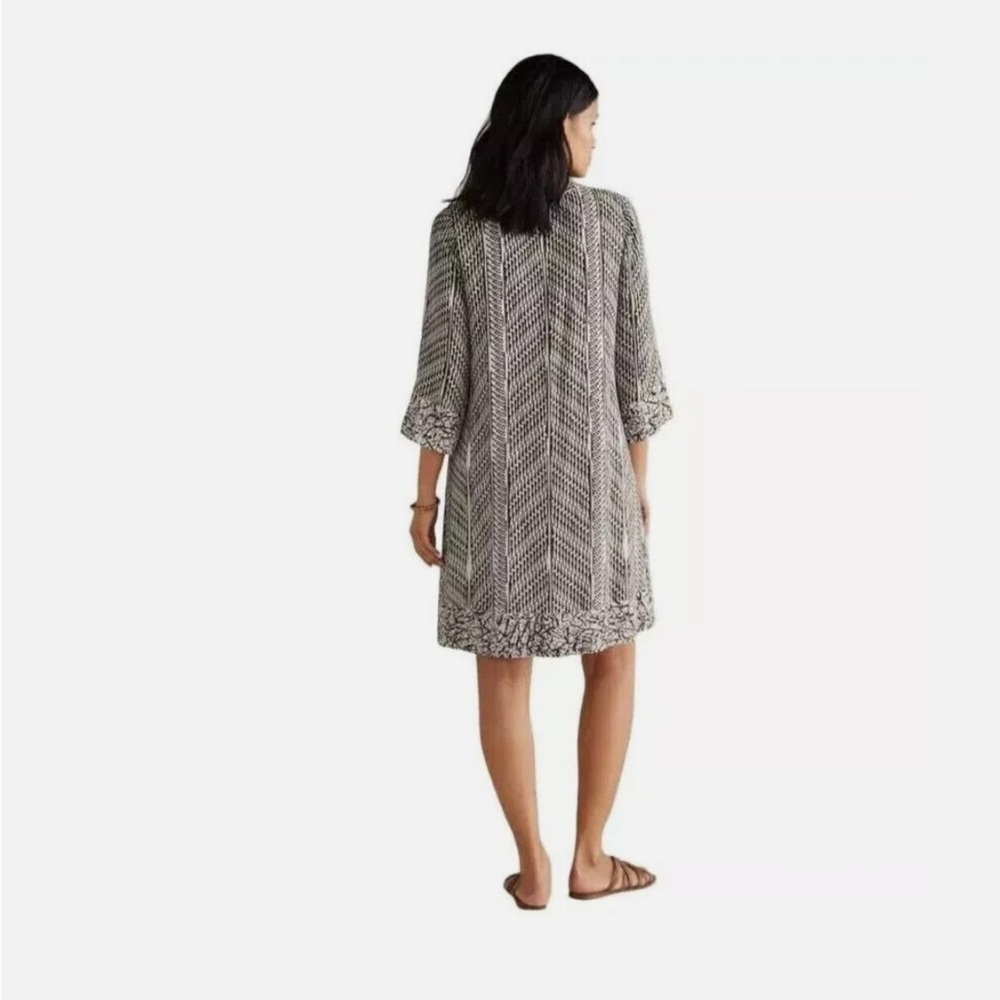 Soft Surroundings Raven Shift Black and White Dress  3/4 Sleeve Ikat Print Rayon - Picture 9 of 14